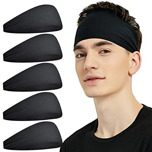 Pilamor Sports Headbands for Men (5 Pack),Moisture Wicking Workout Headband, Sweatband Headbands for Running,Cycling,Football,Yoga,Hairband for Women and Men - Pilamor