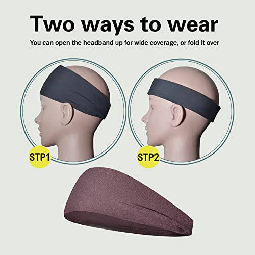 Pilamor Sports Headbands for Men (5 Pack),Moisture Wicking Workout Headband, Sweatband Headbands for Running,Cycling,Football,Yoga,Hairband for Women and Men - 6