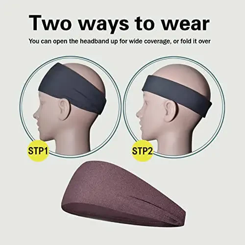 Pilamor Sport Headbands erkaklar uchun (5 ta to'plam), Namni o'zlashtiruvchi mashg'ulotlar uchun bosh bandaji, Yugurish, Velosiped, Futbol, Yoga uchun ter bandaji, Ayollar va erkaklar uchun soch bandaji - 6