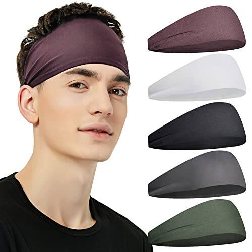 Pilamor Sports Headbands for Men (5 Pack),Moisture Wicking Workout Headband, Sweatband Headbands for Running,Cycling,Football,Yoga,Hairband for Women and Men - 1