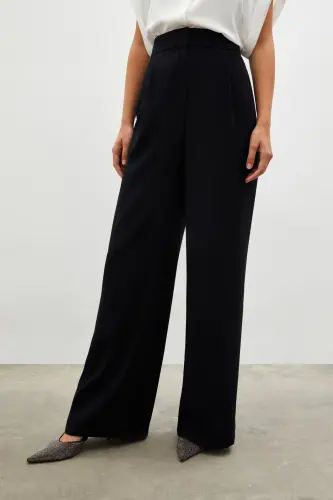 Pile Detailed Loose Fit Pants - Black-BLACK - 7