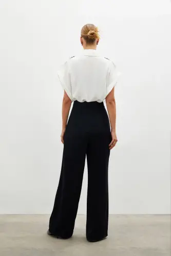 Pile Detailed Loose Fit Pants - Black-BLACK - 8