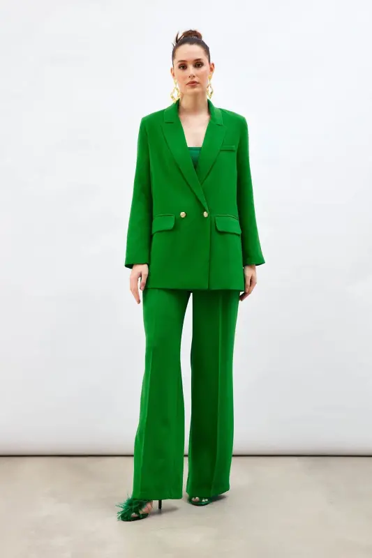 Pile Detailed Slouchy Pants - Green-GREEN - 3