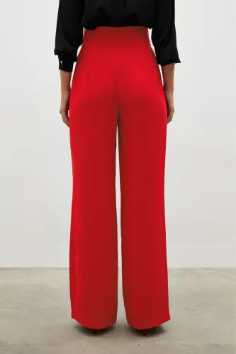 Pile Detaylı Salaş Pantolon - Kırmızı-KIRMIZI - 8