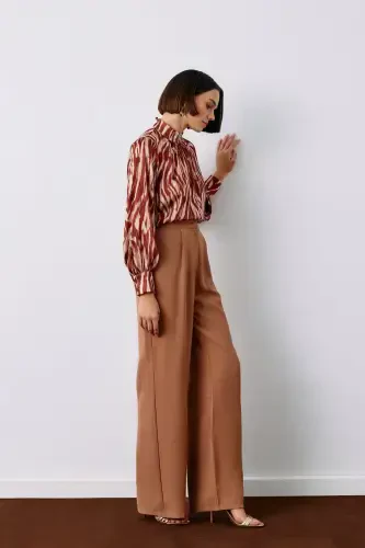 Pileli Krep Pantolon - Camel-CAMEL - SATEEN (1)