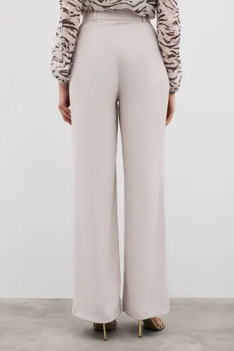 Pileli Krep Pantolon - Taş-TAŞ - 6