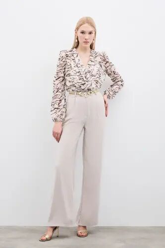 Pileli Krep Pantolon - Taş - TAŞ - Sateen (1)