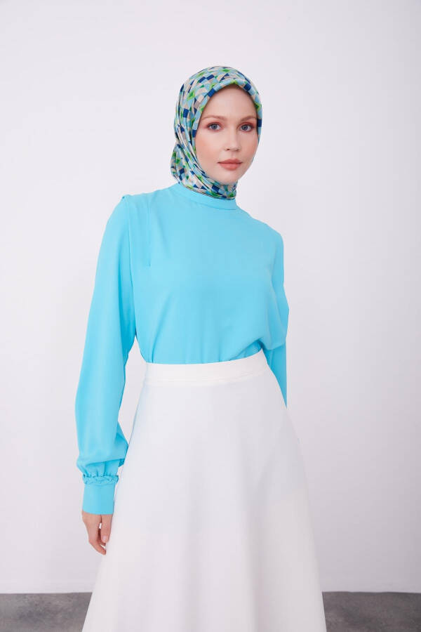 Armine Omzu Pileli Bluz 23K3342 Aqua - 7