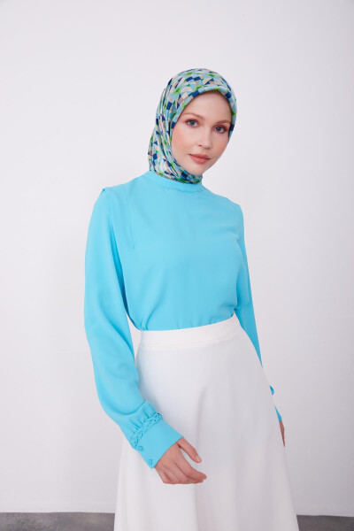 Armine Omzu Pileli Bluz 23K3342 Aqua - 8