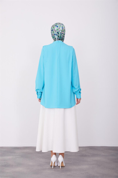 Armine Omzu Pileli Bluz 23K3342 Aqua - 12