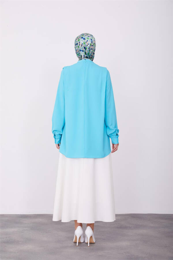 Armine Omzu Pileli Bluz 23K3342 Aqua - 6