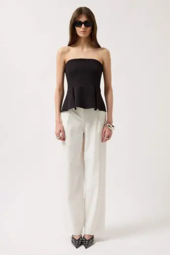 Pileli Straplez Bluz - 2