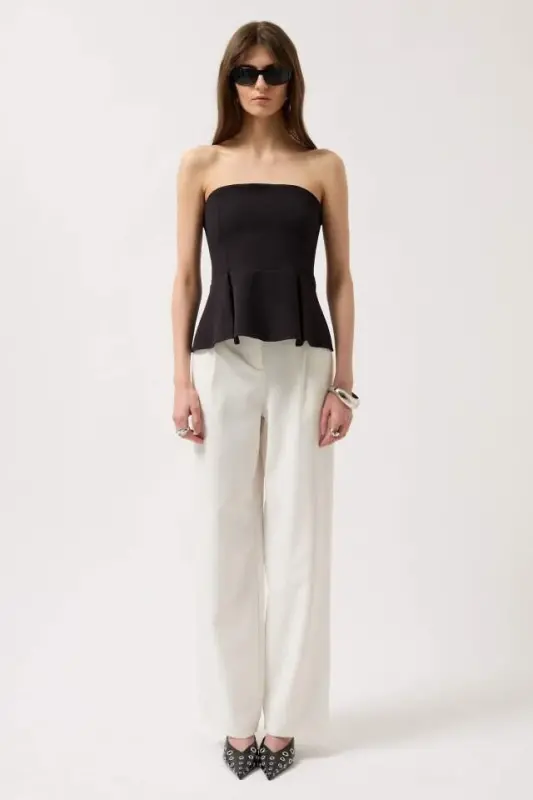 Pileli Straplez Bluz - 2