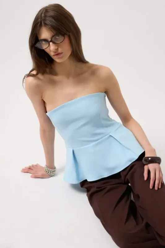 Pileli Straplez Bluz - BÜYÜKBEDENIZ