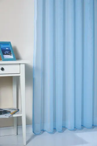 Pilesiz Büzdürmeli Ekstrafor Mavi Ütü Gerektirmeyen Çocuk Odası Düz Tül Perde - Mavi - ELENOR (1)