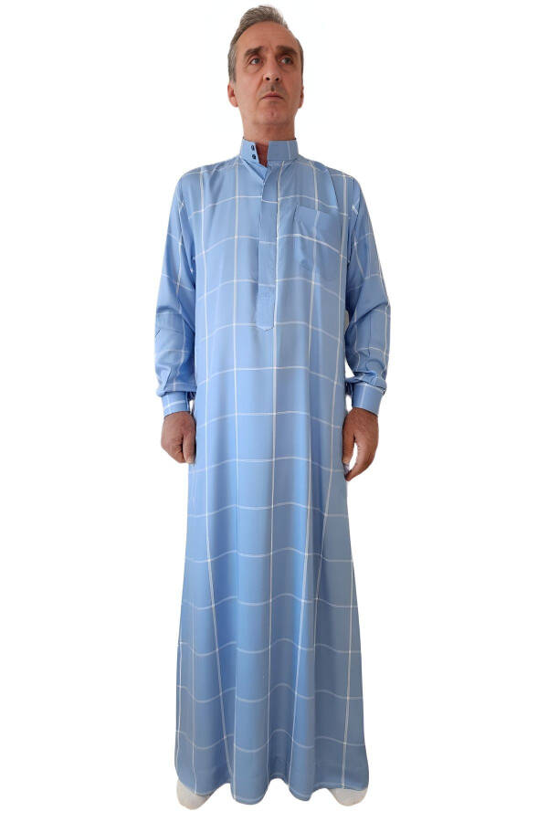 Pilgrimage and Umrah Clothing Front Buttons Hidden and Long Sleeve Buttoned Pocket Men's Robe Summer Leisure Wear - 1