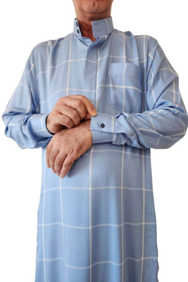 Pilgrimage and Umrah Clothing Front Buttons Hidden and Long Sleeve Buttoned Pocket Men's Robe Summer Leisure Wear - 2