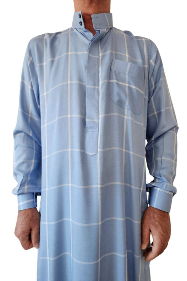 Pilgrimage and Umrah Clothing Front Buttons Hidden and Long Sleeve Buttoned Pocket Men's Robe Summer Leisure Wear - 3