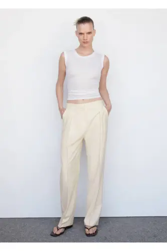 Pilili toʻgʻri kesilgan shim - Ekru - MANGO WOMAN (1)