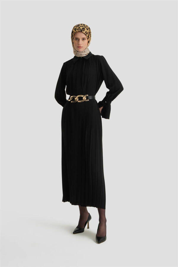 Piliseli Gömlek Elbise 24k9904 Siyah-SİYAH - 1