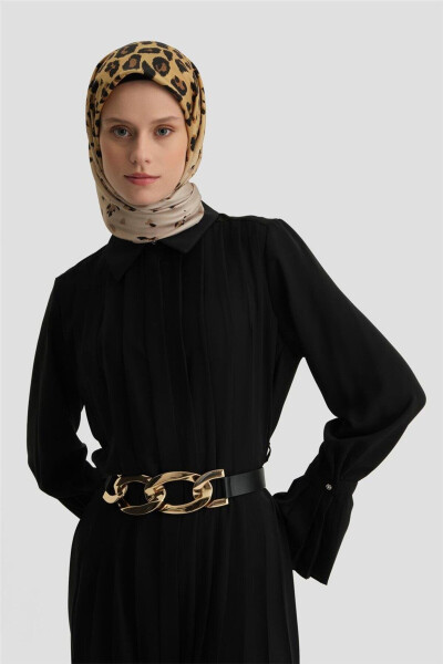 Piliseli Gömlek Elbise 24k9904 Siyah-SİYAH - 4