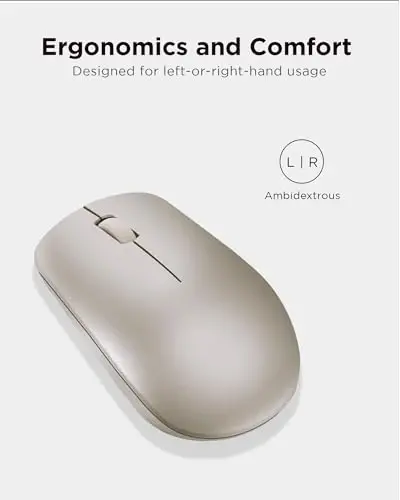 Lenovo 530 Wireless Mouse with Battery, 2.4GHz Nano USB, 1200 DPI Optical Sensor, Ergonomic for Left or Right Hand, Lightweight, GY50Z18988, Almond - 4