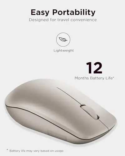 Lenovo 530 Wireless Mouse with Battery, 2.4GHz Nano USB, 1200 DPI Optical Sensor, Ergonomic for Left or Right Hand, Lightweight, GY50Z18988, Almond - 5