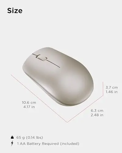 Lenovo 530 Wireless Mouse with Battery, 2.4GHz Nano USB, 1200 DPI Optical Sensor, Ergonomic for Left or Right Hand, Lightweight, GY50Z18988, Almond - 7