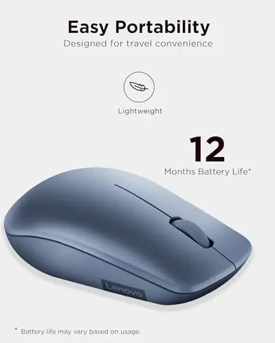 Lenovo 530 Wireless Mouse with Battery, 2.4GHz Nano USB, 1200 DPI Optical Sensor, Ergonomic for Left or Right Hand, Lightweight, GY50Z18986, Abyss Blue - 5