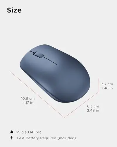 Lenovo 530 Wireless Mouse with Battery, 2.4GHz Nano USB, 1200 DPI Optical Sensor, Ergonomic for Left or Right Hand, Lightweight, GY50Z18986, Abyss Blue - 7