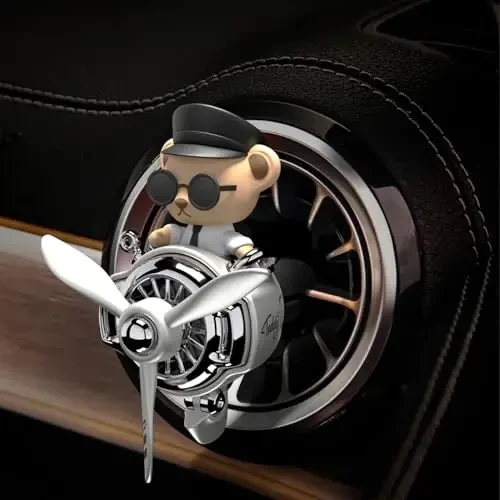 Pilot Car Air Freshener, Cute Bear Car Vent Clip Air Freshener Automotive Air Outlet Fan Diffuser, Automotive Interiors Vent Decoration (Shake Head Style - Silvery) - 6