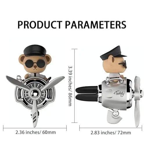 Pilot Car Air Freshener, Cute Bear Car Vent Clip Air Freshener Automotive Air Outlet Fan Diffuser, Automotive Interiors Vent Decoration (Shake Head Style - Silvery) - 2