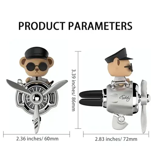 Pilot Car Air Freshener, Cute Bear Car Vent Clip Air Freshener Automotive Air Outlet Fan Diffuser, Automotive Interiors Vent Decoration (Shake Head Style - Silvery) - 2