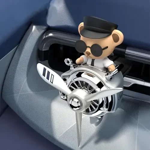 Pilot Car Air Freshener, Cute Bear Car Vent Clip Air Freshener Automotive Air Outlet Fan Diffuser, Automotive Interiors Vent Decoration (Shake Head Style - Silvery) - 3