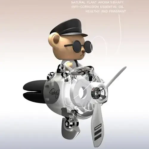 Pilot Car Air Freshener, Cute Bear Car Vent Clip Air Freshener Automotive Air Outlet Fan Diffuser, Automotive Interiors Vent Decoration (Shake Head Style - Silvery) - 4