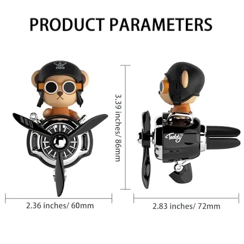 Pilot Car Air Freshener, Cute Bear Car Vent Clip Air Freshener Automotive Air Outlet Fan Diffuser, Automotive Interiors Vent Decoration (Shake Head Style - Black) - 2