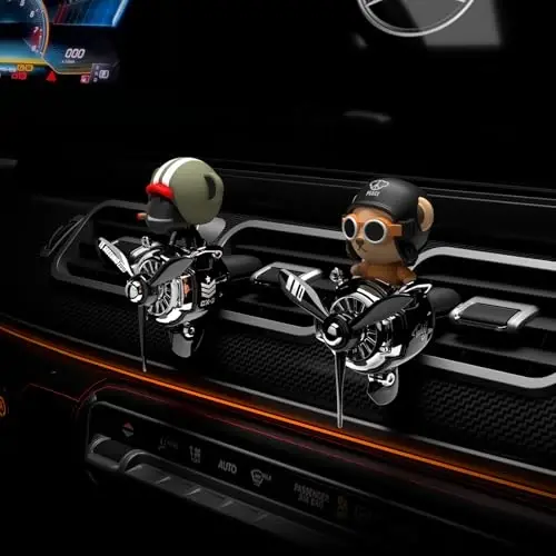 Pilot Car Air Freshener, Cute Bear Car Vent Clip Air Freshener Automotive Air Outlet Fan Diffuser, Automotive Interiors Vent Decoration (Shake Head Style - Black) - 5