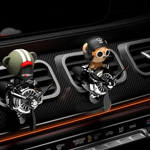 Pilot Car Air Freshener, Cute Bear Car Vent Clip Air Freshener Automotive Air Outlet Fan Diffuser, Automotive Interiors Vent Decoration (Shake Head Style - Black) - 6