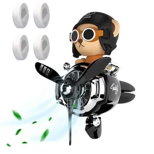 Pilot Car Air Freshener, Cute Bear Car Vent Clip Air Freshener Automotive Air Outlet Fan Diffuser, Automotive Interiors Vent Decoration (Shake Head Style - Black) - MODAZONE