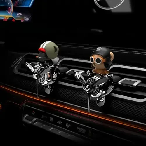 Pilot Car Air Freshener, Cute Bear Car Vent Clip Air Freshener Automotive Air Outlet Fan Diffuser, Automotive Interiors Vent Decoration (Shake Head Style - Black) - 5