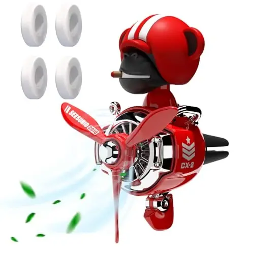 Pilot Car Air Freshener, Cute Orangutan Car Vent Clip Air Freshener Automotive Air Outlet Fan Diffuser, Automotive Interiors Vent Decoration (Shake Head Style - Red) - 1