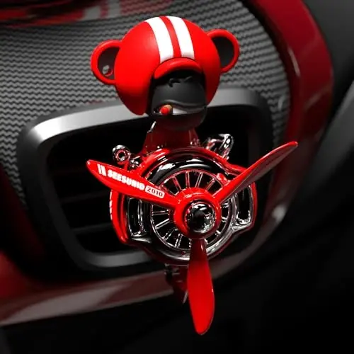 Pilot Car Air Freshener, Cute Orangutan Car Vent Clip Air Freshener Automotive Air Outlet Fan Diffuser, Automotive Interiors Vent Decoration (Shake Head Style - Red) - 4