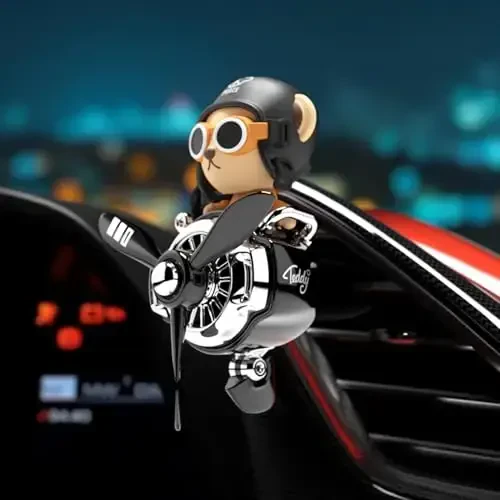 Pilot Car Air Freshener, Cute Bear Car Vent Clip Air Freshener Automotive Air Outlet Fan Diffuser, Automotive Interiors Vent Decoration (Shake Head Style - Black) - 3