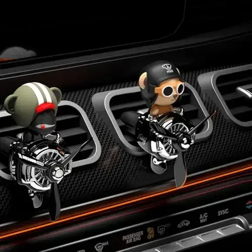 Pilot Car Air Freshener, Cute Bear Car Vent Clip Air Freshener Automotive Air Outlet Fan Diffuser, Automotive Interiors Vent Decoration (Shake Head Style - Black) - 6