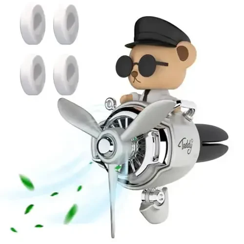 Pilot Car Air Freshener, Cute Bear Car Vent Clip Air Freshener Automotive Air Outlet Fan Diffuser, Automotive Interiors Vent Decoration (Shake Head Style - Silvery) - MODAZONE