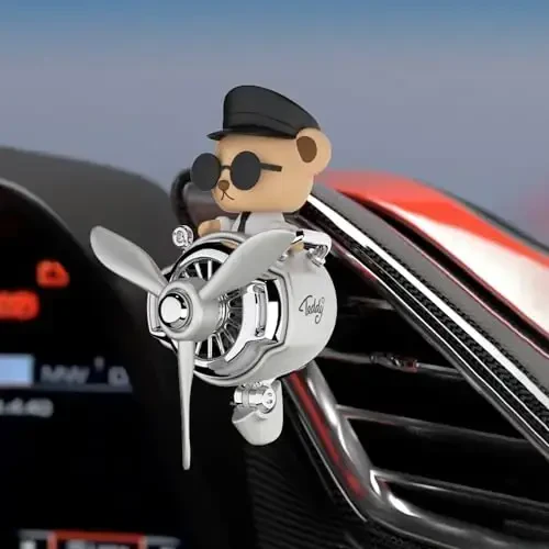 Pilot Car havo tozalagichi, yoqimli ayiqcha avtomobil shamollatgich qisqichi avtomobil havo chiqarish fan diffuzeri, avtomobil interyerlari shamollatish bezagi (Bosh chayqash uslubi - kumushrang) - 5