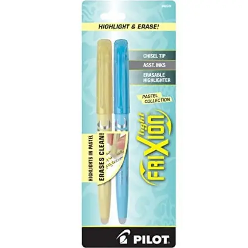 Pilot FriXion Light Pastel Erasable Highlighters, Chisel Tip, Assorted Colors, 2 Count - 1