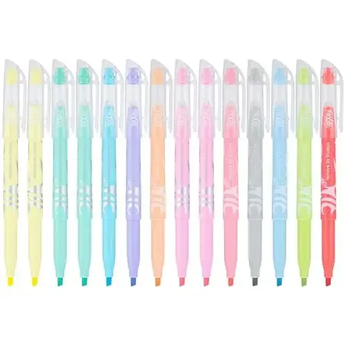Pilot FriXion Light Pastel Erasable Highlighters, Chisel Tip, Pack of 14, Assorted Colors - Ideal for School, Journaling, and Office Use - PILOT