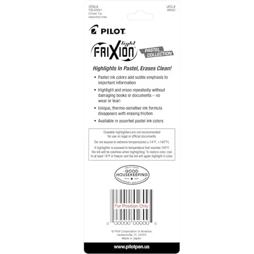 Pilot, FriXion Light Pastel Erasable Highlighters, Chisel Tip, Pack of 3, Pastel Yellow, Green & Purple - 3