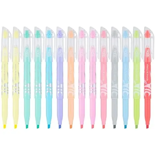 Pilot FriXion Light Pastel Erasable Highlighters, Chisel Tip, Pack of 14, Assorted Colors - Ideal for School, Journaling, and Office Use - 1